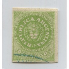 ARGENTINA 1862 GJ 08b ESCUDITO DE 10 Cts. CON VARIEDAD 8 ANGULOS CORTADOS CON SUS CUATRO MARCENES UN PAR ENORMES EJEMPLAR LIBRE DE FALTAS MUY RARO Y DE LUJO U$ 110